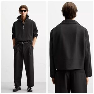 New Zara Men's Quarter Zip Boxy Fit High Neck Black Sweatshirt Medium NWT